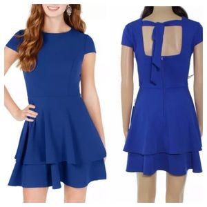 NWT Blue Open Back Skater Ruffle Midi Dress 13/14